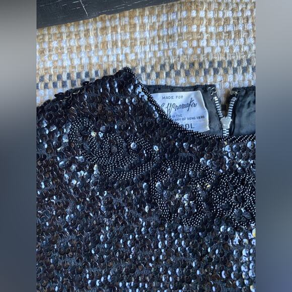 Vintage 50's Black‎ Beaded Sequins sleeveless top Blouse John Wanamaker M medium - Picture 2 of 9